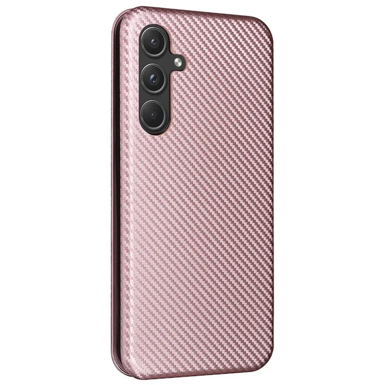 For Samsung Galaxy A55 5G Phone Leather Case Card Holder Carbon Fiber Texture
