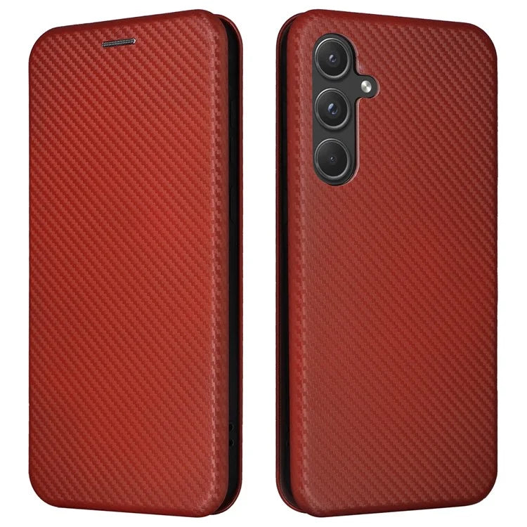 For Samsung Galaxy A55 5G Phone Leather Case Card Holder Carbon Fiber Texture