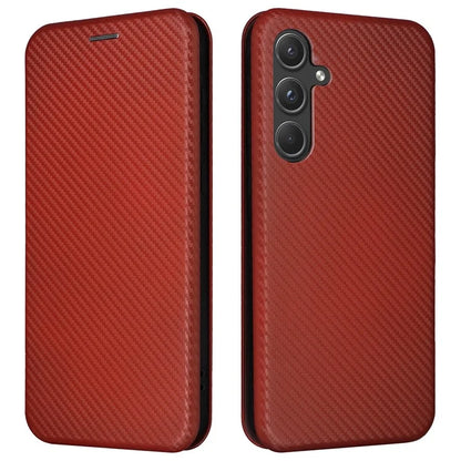 For Samsung Galaxy A55 5G Phone Leather Case Card Holder Carbon Fiber Texture