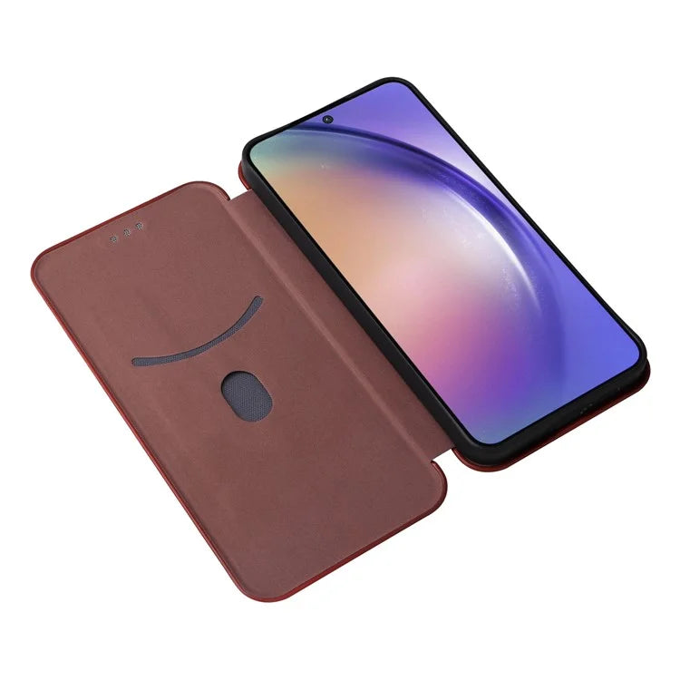 For Samsung Galaxy A55 5G Phone Leather Case Card Holder Carbon Fiber Texture