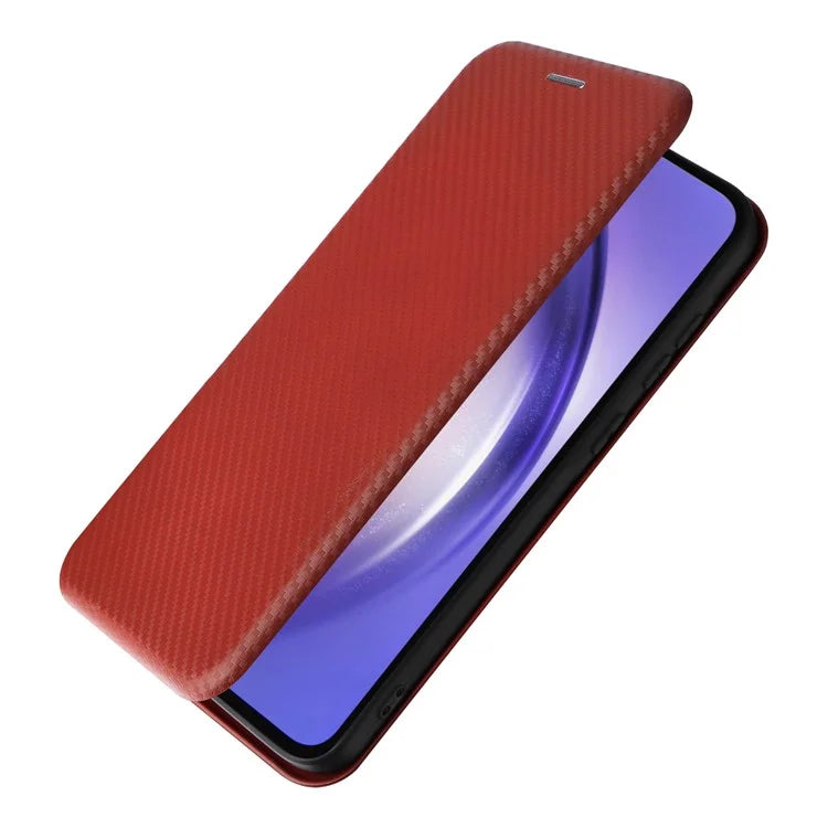 For Samsung Galaxy A55 5G Phone Leather Case Card Holder Carbon Fiber Texture