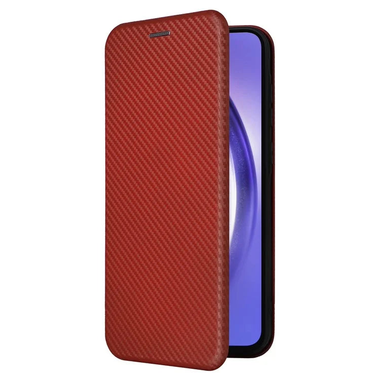 For Samsung Galaxy A55 5G Phone Leather Case Card Holder Carbon Fiber Texture