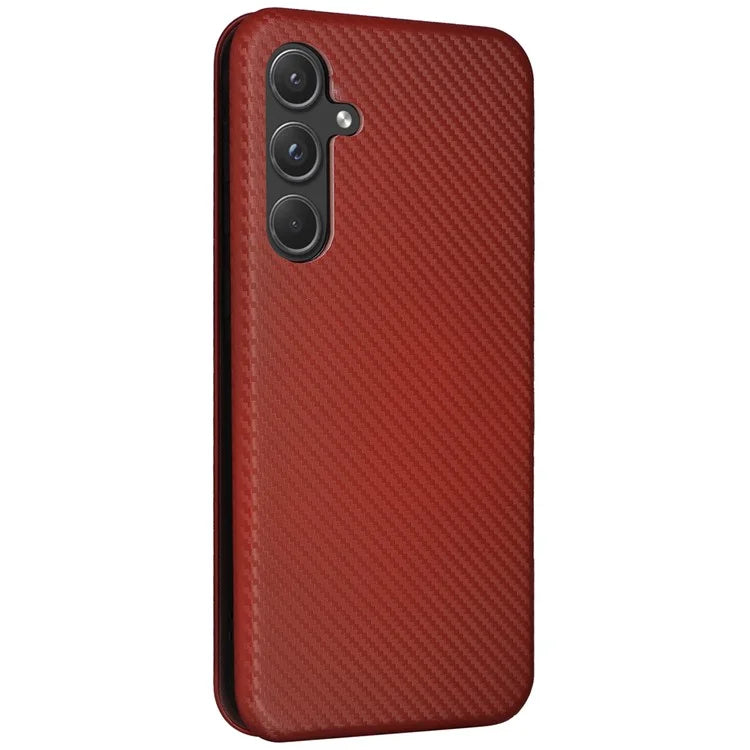 For Samsung Galaxy A55 5G Phone Leather Case Card Holder Carbon Fiber Texture
