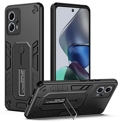 For Motorola Moto G13 4G / G23 4G Case TPU+PC Metal Kickstand Cover with Silicone Ring Strap