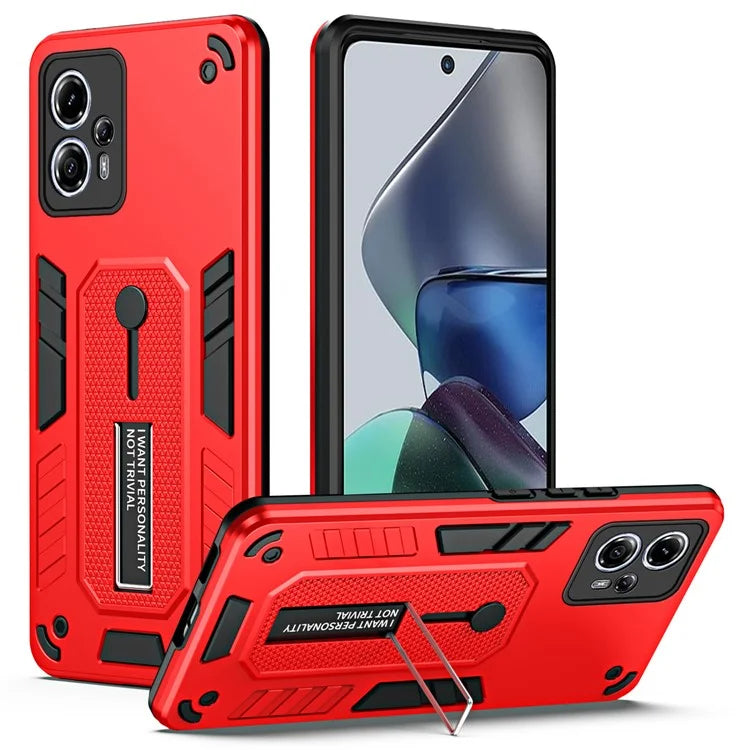 For Motorola Moto G13 4G / G23 4G Case TPU+PC Metal Kickstand Cover with Silicone Ring Strap