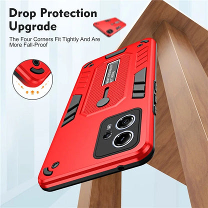 For Motorola Moto G13 4G / G23 4G Case TPU+PC Metal Kickstand Cover with Silicone Ring Strap
