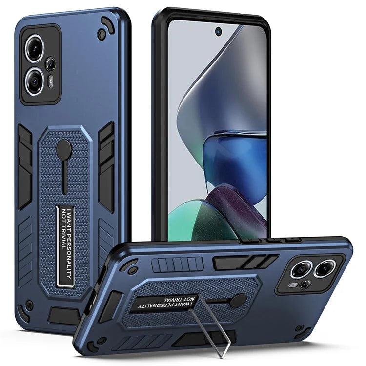For Motorola Moto G13 4G / G23 4G Case TPU+PC Metal Kickstand Cover with Silicone Ring Strap