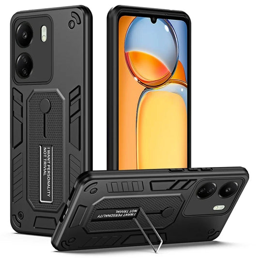 For Xiaomi Redmi 13C 4G / Poco C65 4G Metal Kickstand Case with Silicone Ring Strap