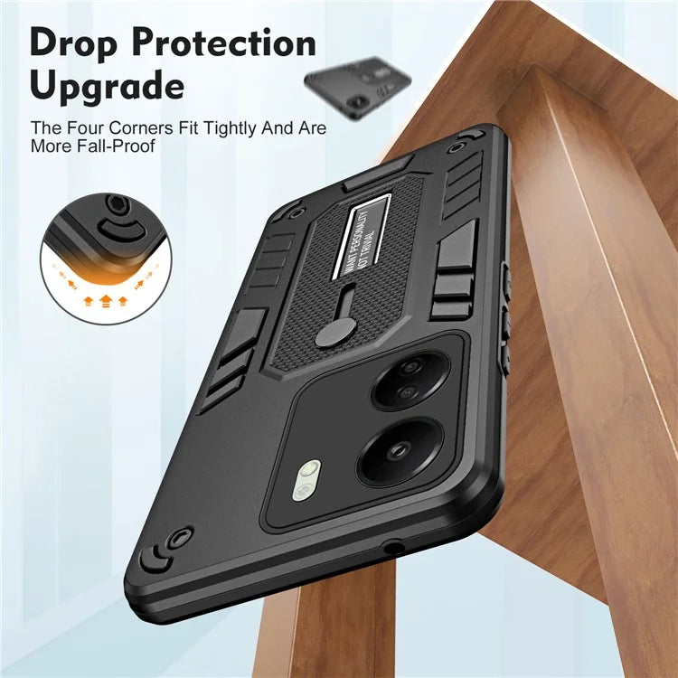 For Xiaomi Redmi 13C 4G / Poco C65 4G Metal Kickstand Case with Silicone Ring Strap