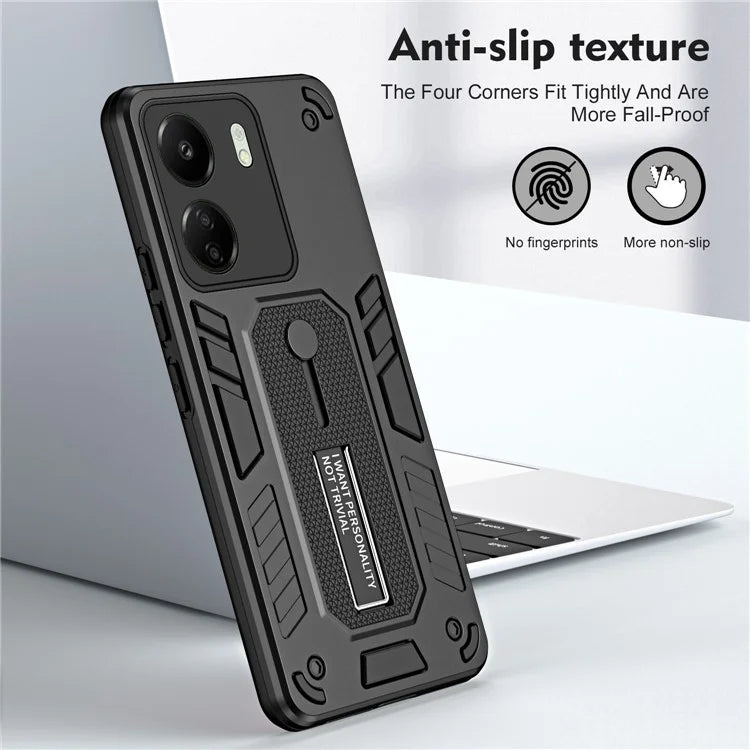 For Xiaomi Redmi 13C 4G / Poco C65 4G Metal Kickstand Case with Silicone Ring Strap