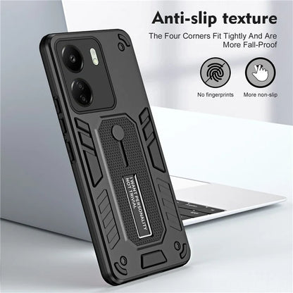 For Xiaomi Redmi 13C 4G / Poco C65 4G Metal Kickstand Case with Silicone Ring Strap