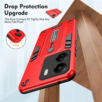 For Xiaomi Redmi 13C 4G / Poco C65 4G Metal Kickstand Case with Silicone Ring Strap