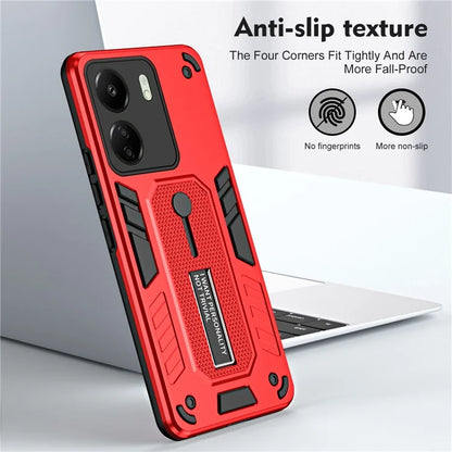 For Xiaomi Redmi 13C 4G / Poco C65 4G Metal Kickstand Case with Silicone Ring Strap