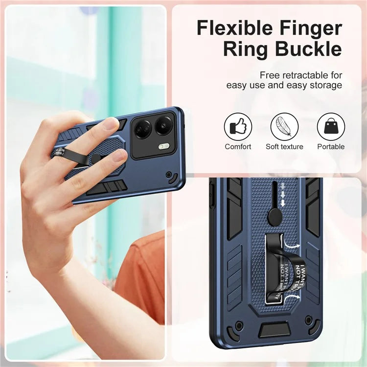 For Xiaomi Redmi 13C 4G / Poco C65 4G Metal Kickstand Case with Silicone Ring Strap