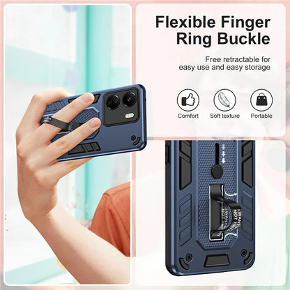For Xiaomi Redmi 13C 4G / Poco C65 4G Metal Kickstand Case with Silicone Ring Strap