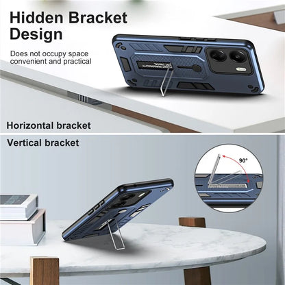 For Xiaomi Redmi 13C 4G / Poco C65 4G Metal Kickstand Case with Silicone Ring Strap