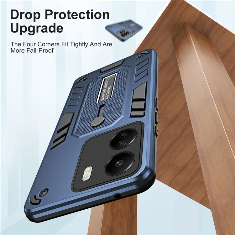 For Xiaomi Redmi 13C 4G / Poco C65 4G Metal Kickstand Case with Silicone Ring Strap