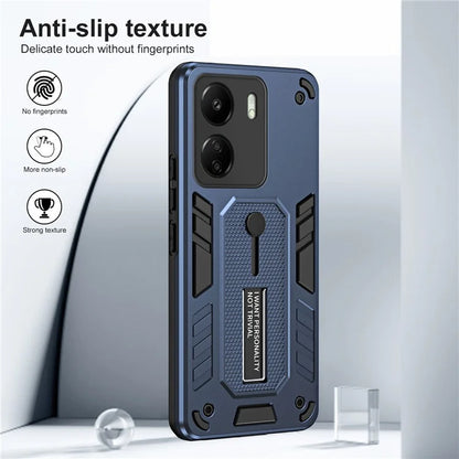 For Xiaomi Redmi 13C 4G / Poco C65 4G Metal Kickstand Case with Silicone Ring Strap