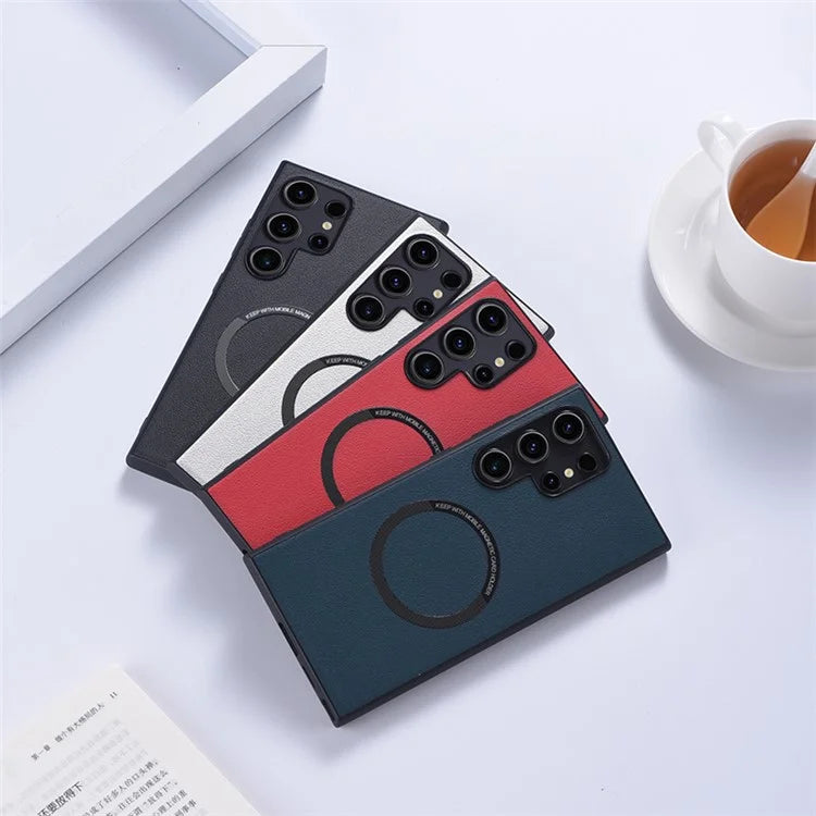 For Samsung Galaxy S24 Ultra Phone Case Compatible with MagSafe Leather+TPU Cover