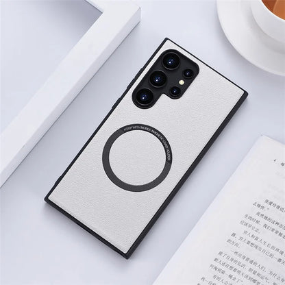 For Samsung Galaxy S24 Ultra Phone Case Compatible with MagSafe Leather+TPU Cover
