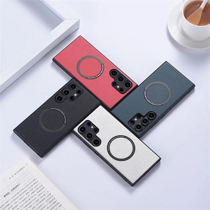 For Samsung Galaxy S24 Ultra Phone Case Compatible with MagSafe Leather+TPU Cover