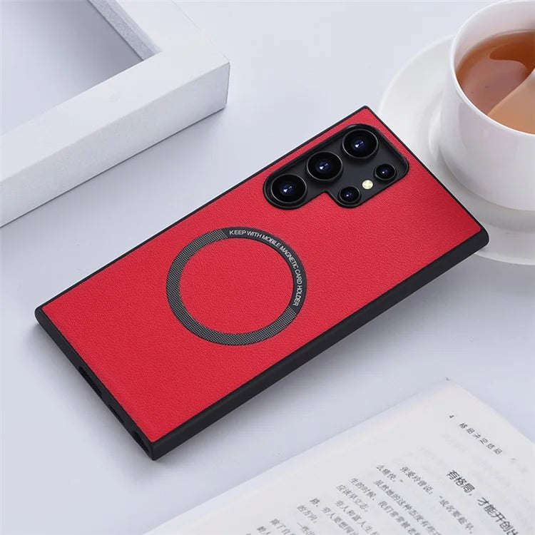 For Samsung Galaxy S24 Ultra Phone Case Compatible with MagSafe Leather+TPU Cover