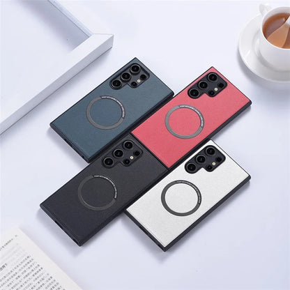 For Samsung Galaxy S24 Ultra Phone Case Compatible with MagSafe Leather+TPU Cover