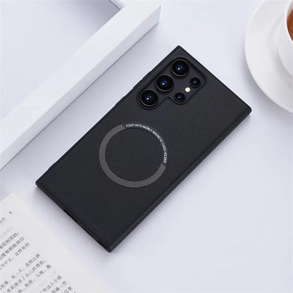For Samsung Galaxy S24 Ultra Phone Case Compatible with MagSafe Leather+TPU Cover