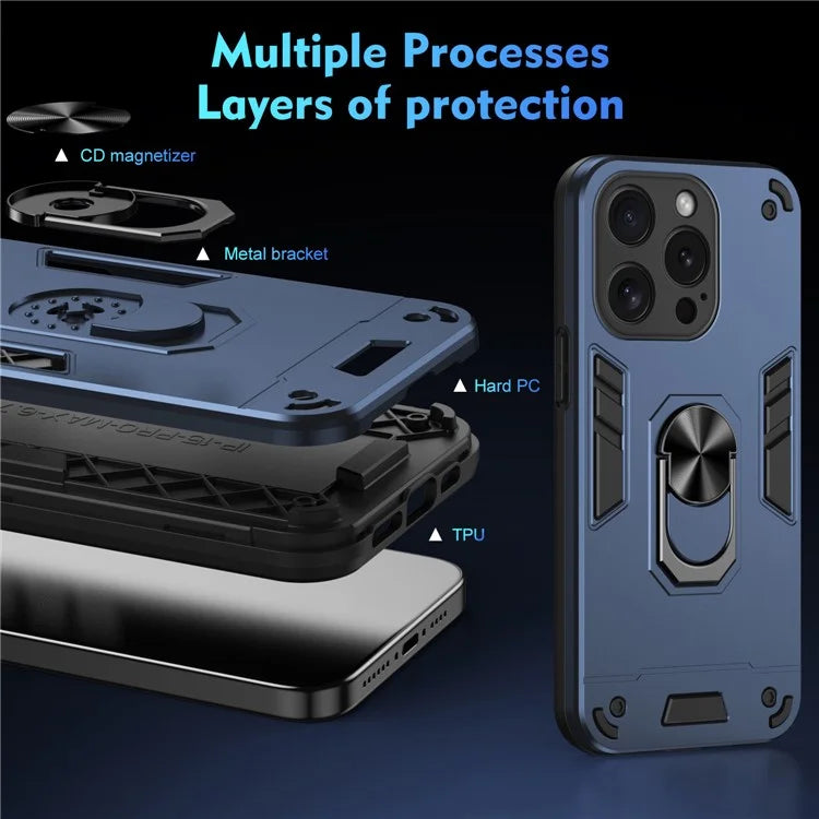 For iPhone 15 Pro Kickstand Case Magnetic Car Mount Phone Cover