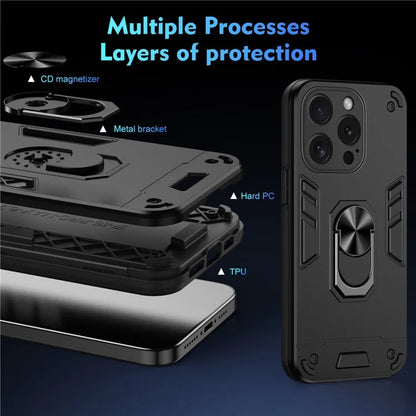 For iPhone 15 Pro Kickstand Case Magnetic Car Mount Phone Cover