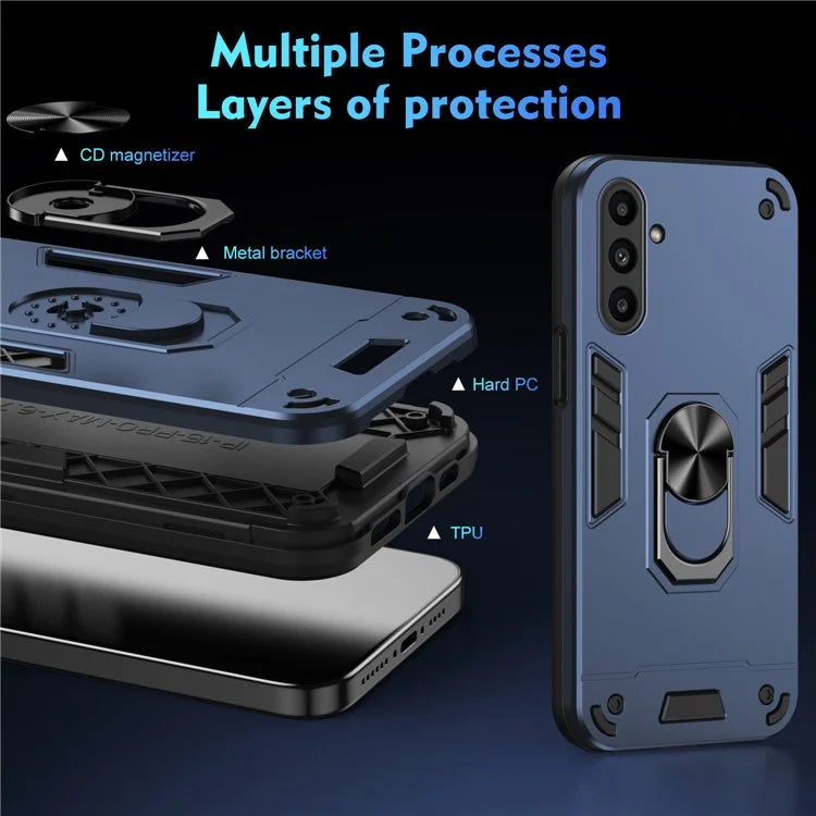 For Samsung Galaxy A14 5G / A14 4G Case Scratch-proof PC+TPU Phone Cover with Rotating Ring Kickstand