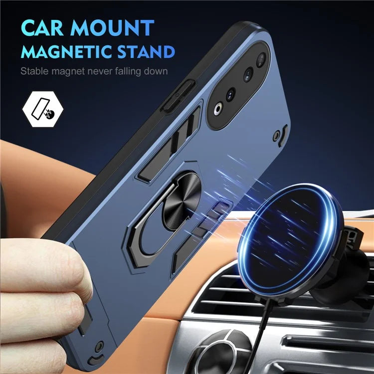 PC+TPU Case for Honor 90 Shell Rotating Ring Kickstand Drop-resistant Back Cover