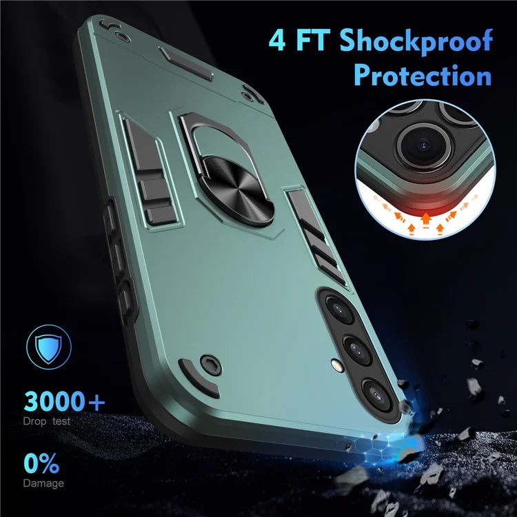 Phone Case for Samsung Galaxy S23 FE Cover Shockproof PC+TPU Rotating Ring Kickstand Shell