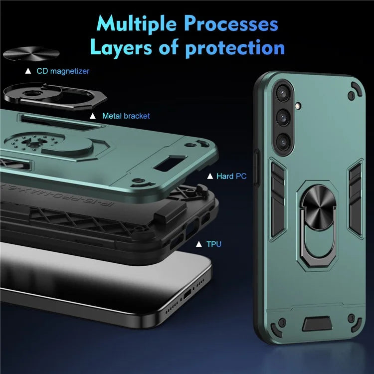 Phone Case for Samsung Galaxy S23 FE Cover Shockproof PC+TPU Rotating Ring Kickstand Shell