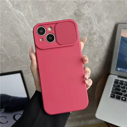 TMT Series for iPhone 15 Phone Cover Soft Lining TPU Case with Slide Lens Window