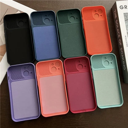 TMT Series for iPhone 15 Phone Cover Soft Lining TPU Case with Slide Lens Window