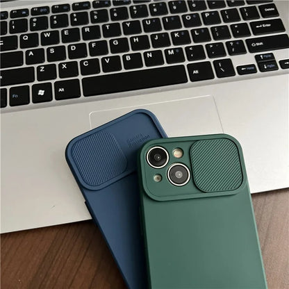 TMT Series for iPhone 15 Phone Cover Soft Lining TPU Case with Slide Lens Window