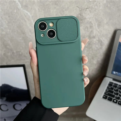 TMT Series for iPhone 15 Phone Cover Soft Lining TPU Case with Slide Lens Window