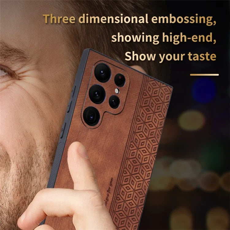 AZNS For Samsung Galaxy S24 Ultra Cell Phone Case Imprint PU Leather+TPU Drop-proof Cover