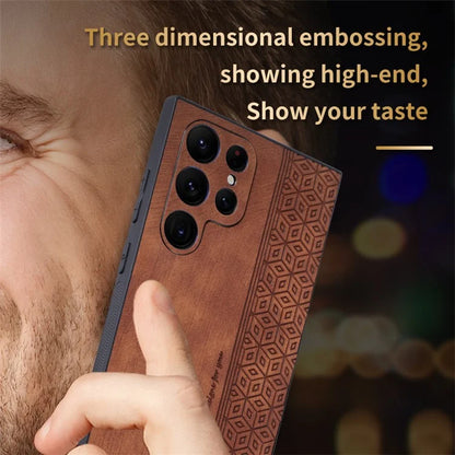 AZNS For Samsung Galaxy S24 Ultra Cell Phone Case Imprint PU Leather+TPU Drop-proof Cover