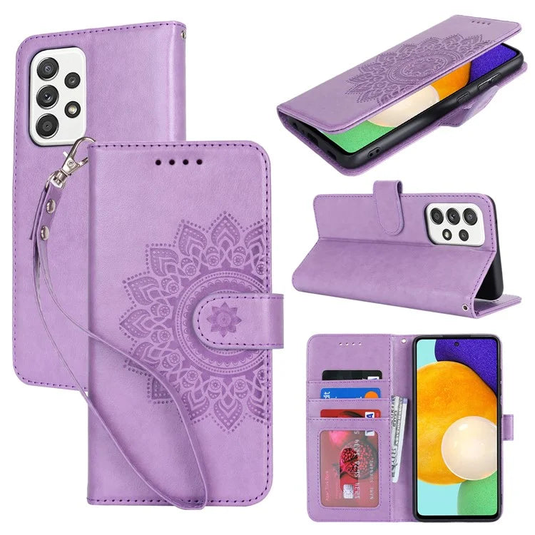 For Samsung Galaxy A52 5G Case PU Leather R61 Texture Wallet Card Slots Phone Cover