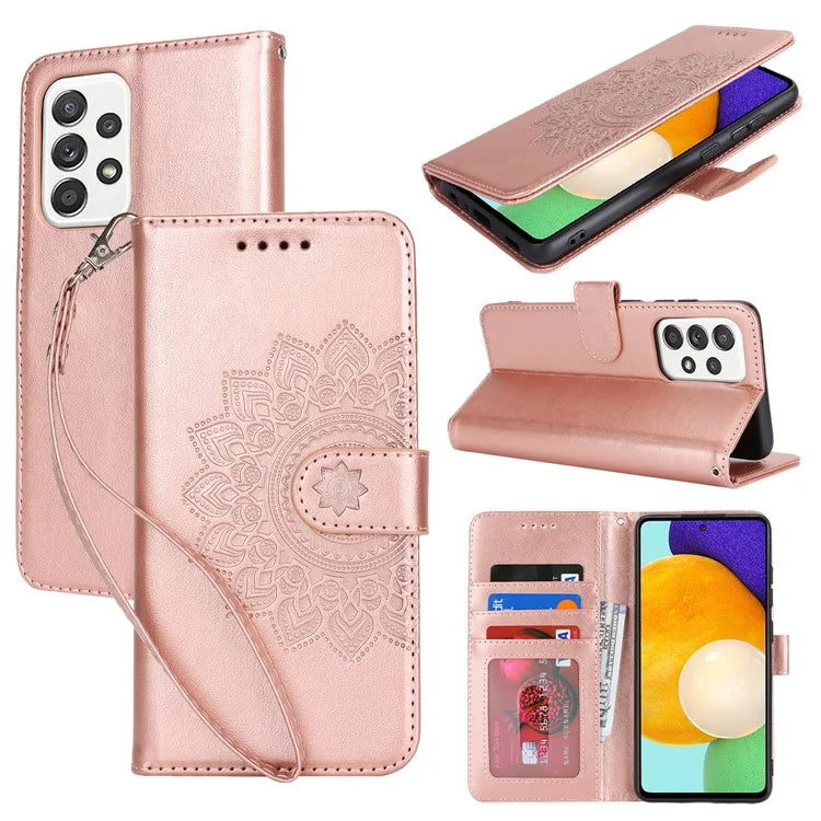 For Samsung Galaxy A52 5G Case PU Leather R61 Texture Wallet Card Slots Phone Cover