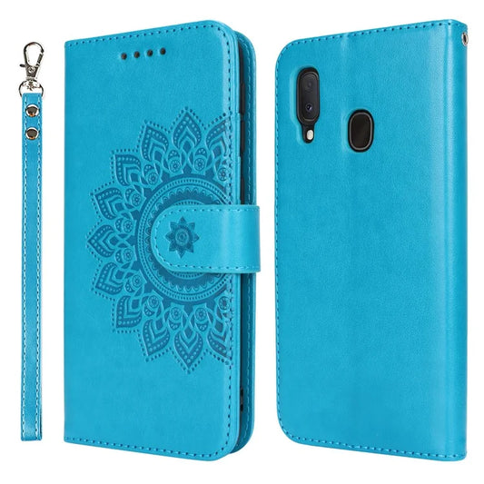 For Samsung Galaxy A20e Case Flower Imprinted R61 Texture Phone Wallet Cover