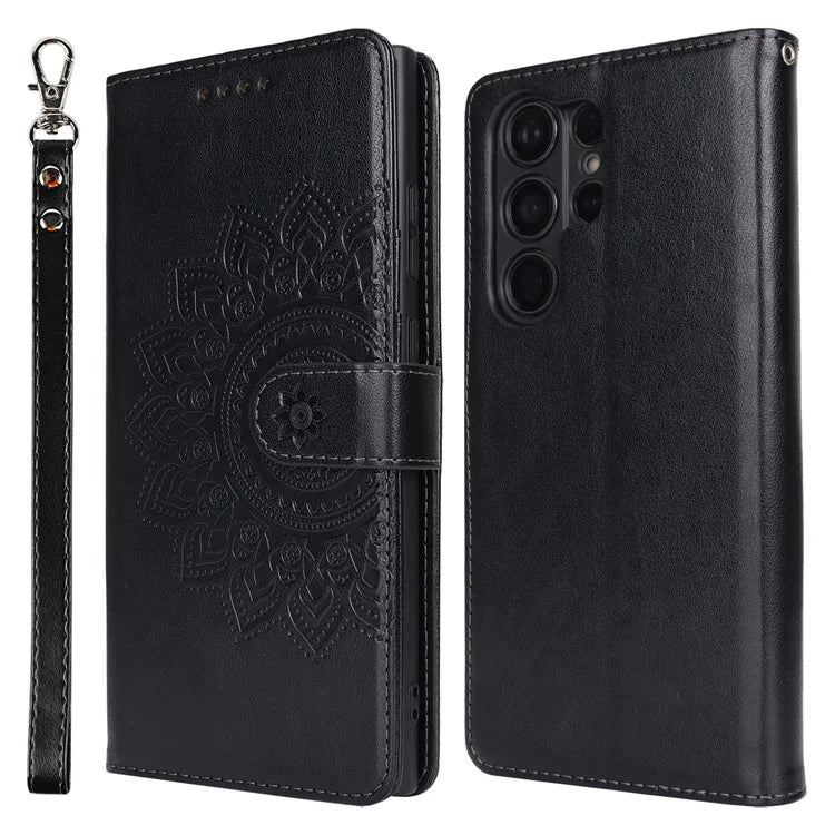 For Samsung Galaxy S23 Ultra Case R61 Texture PU Leather+TPU Phone Protector with Hand Strap