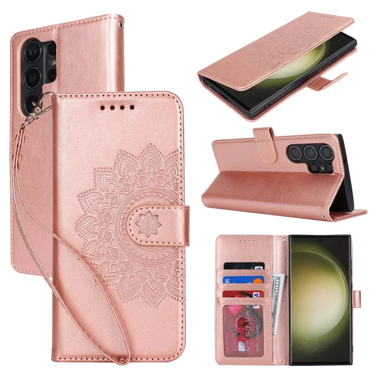 For Samsung Galaxy S23 Ultra Case R61 Texture PU Leather+TPU Phone Protector with Hand Strap
