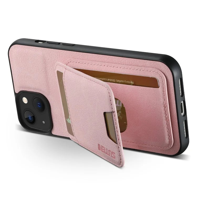 SUTENI H02 For iPhone 13 6.1 inch Case Litchi Texture Vertical Flip Kickstand Phone Cover