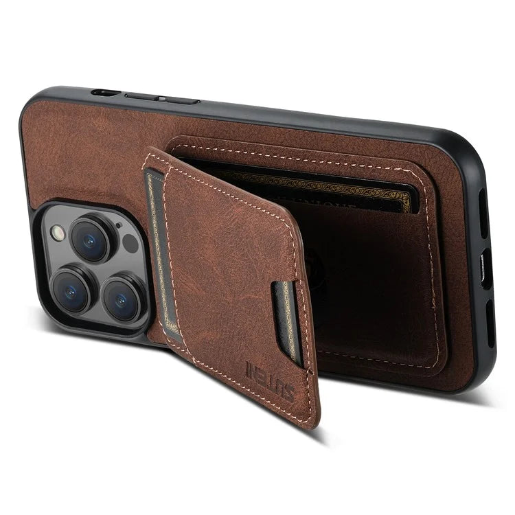 SUTENI H02 For iPhone 11 Pro Max Case Litchi Texture Kickstand Card Slots Protective Shell