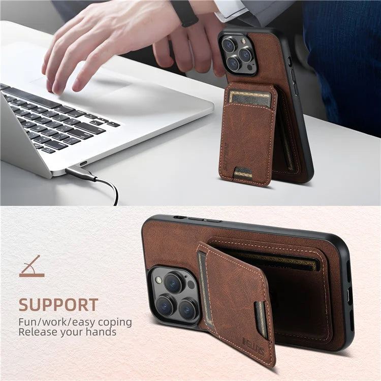 SUTENI H02 For iPhone 11 Pro Max Case Litchi Texture Kickstand Card Slots Protective Shell