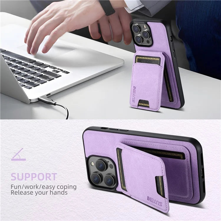 SUTENI H02 For iPhone 11 Pro Max Case Litchi Texture Kickstand Card Slots Protective Shell