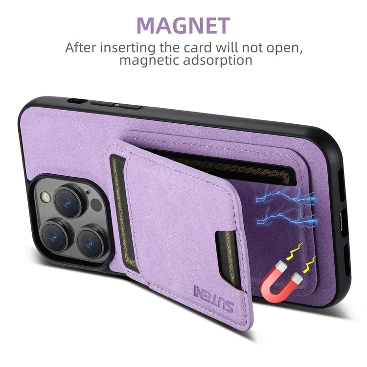 SUTENI H02 For iPhone 11 Pro Max Case Litchi Texture Kickstand Card Slots Protective Shell
